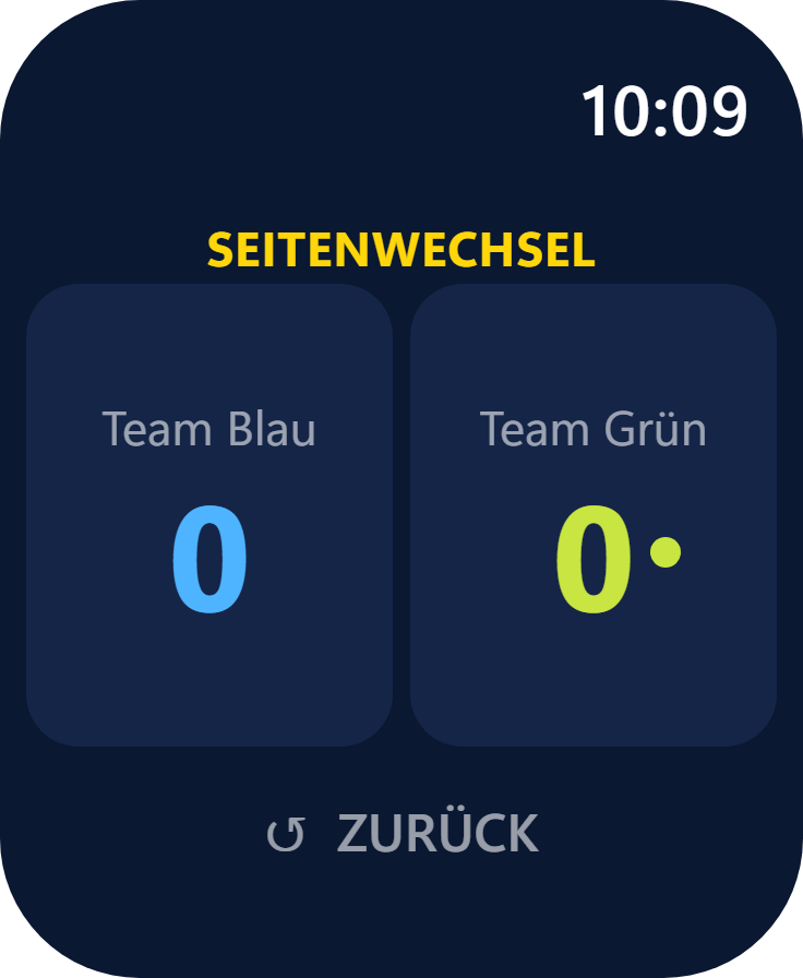 Gelber Hinweis SEITENWECHSEL auf der Uhr