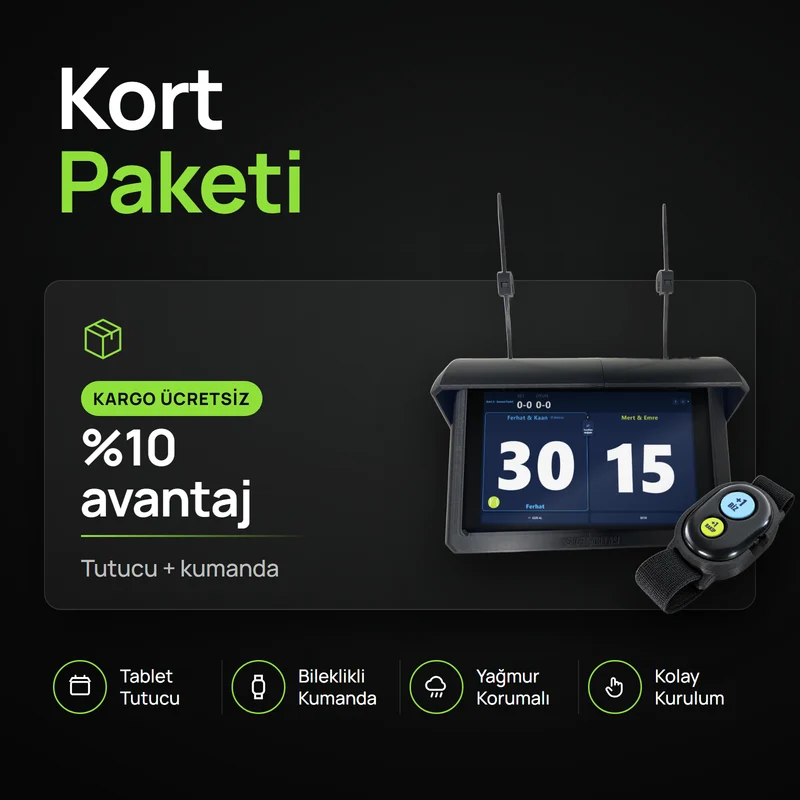 Kort Paketi: yağmur korumalı tablet tutucusu ve bileklikli Bluetooth kumanda